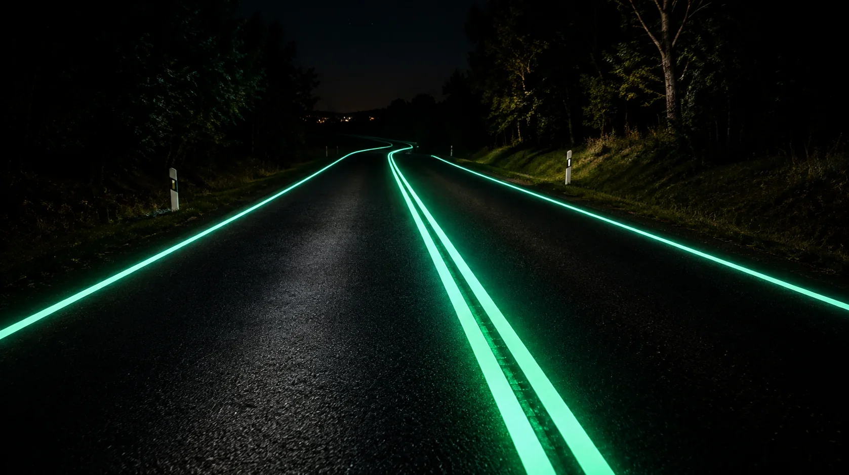 Luminous markings on an outdoor road