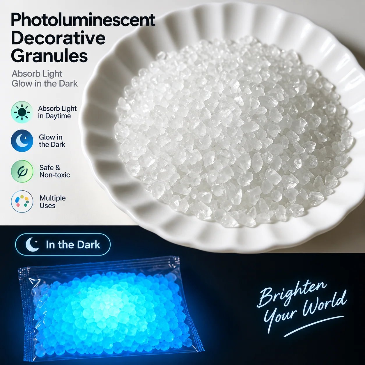 Photoluminescent Decorative Granules for Home Decor and DIY Projects