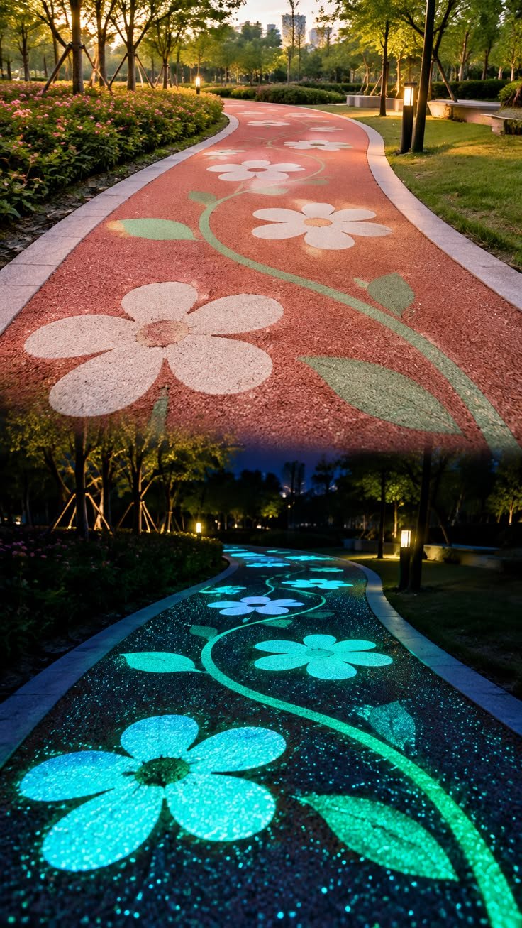 Day to Night Transformation of a Photoluminescent Garden Path