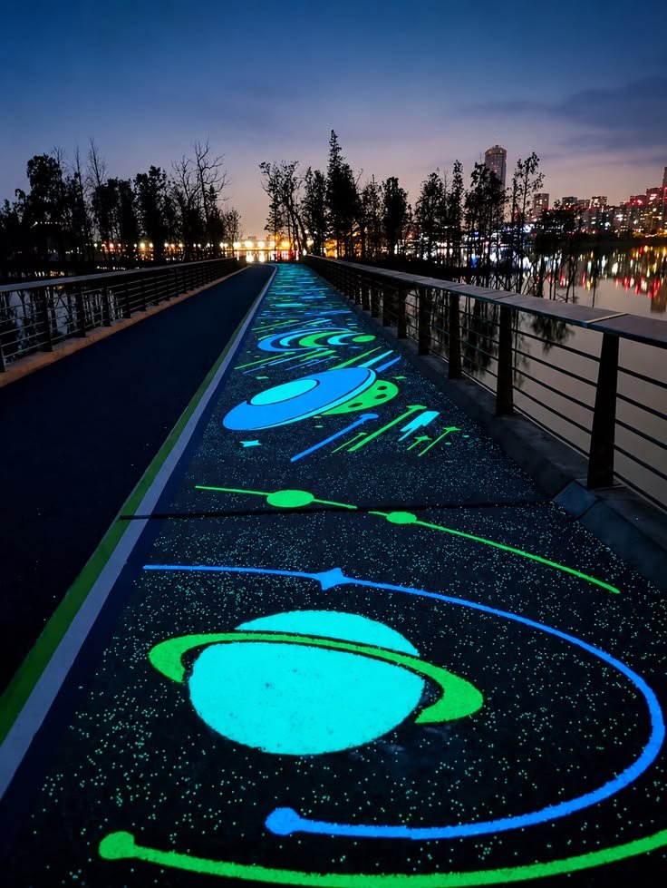 Glow-in-the-Dark Pathway with Luminous Planet Design ✨